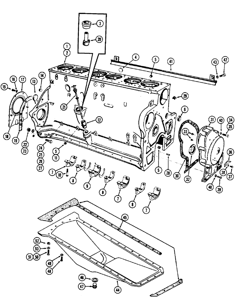 Схема запчастей Case W12 - (004) - CYLINDER BLOCK ASSEMBLY, OIL PAN (02) - ENGINE