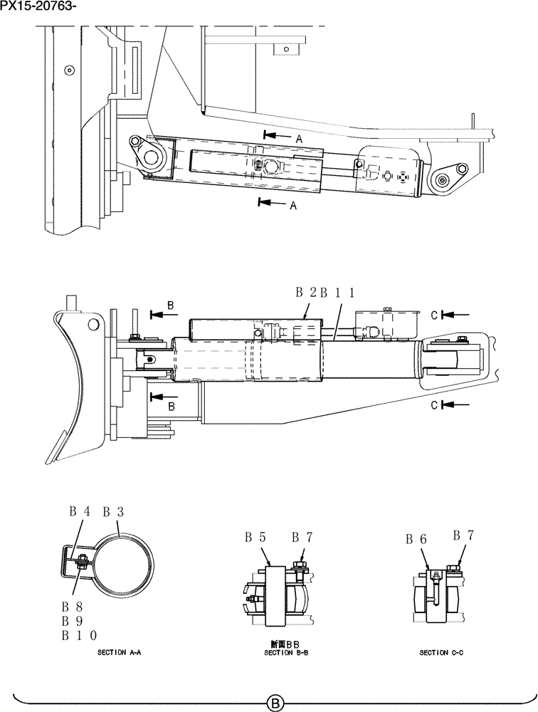 Схема запчастей Case CX36B - (420-72[3]) - CYLINGER INSTAL (ANGLE DOZER) (04) - UNDERCARRIAGE