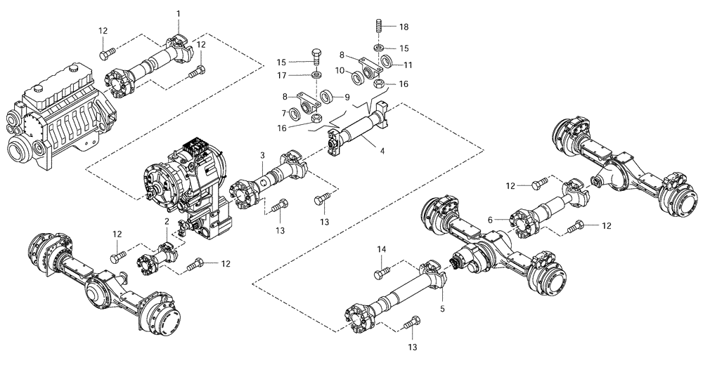 Схема запчастей Case 330 - (24A00010622[01]) - DRIVE SHAFTS - 300 HP ENGINE VERSION (87357405) (PIN HHD000309 AND AFTER) (03) - Converter / Transmission