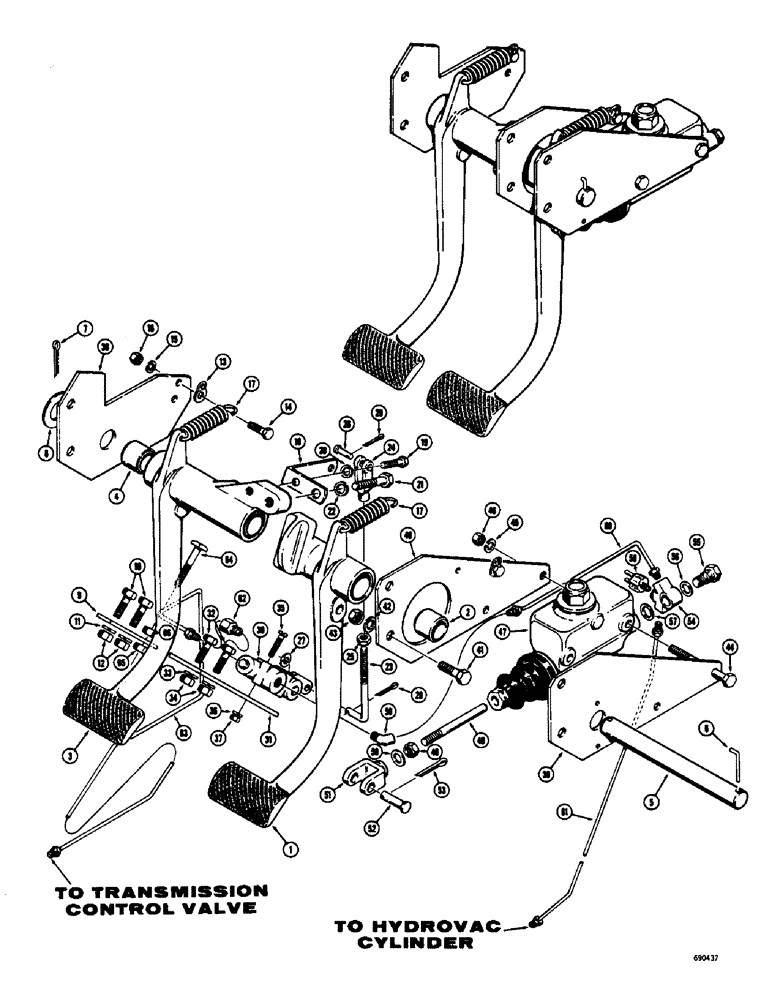 Схема запчастей Case W7 - (158) - HYDROVAC BRAKE SYSTEM, BRAKE PEDALS AND CLUTCH CONTROL (07) - BRAKES