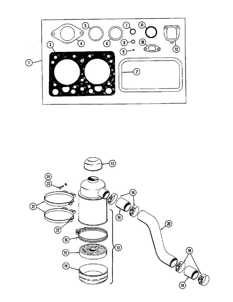 Схема запчастей Case W9A - (018) - VALVE GRIND GASKET KIT, DIESEL, OIL BATH AIR CLEANER (02) - ENGINE