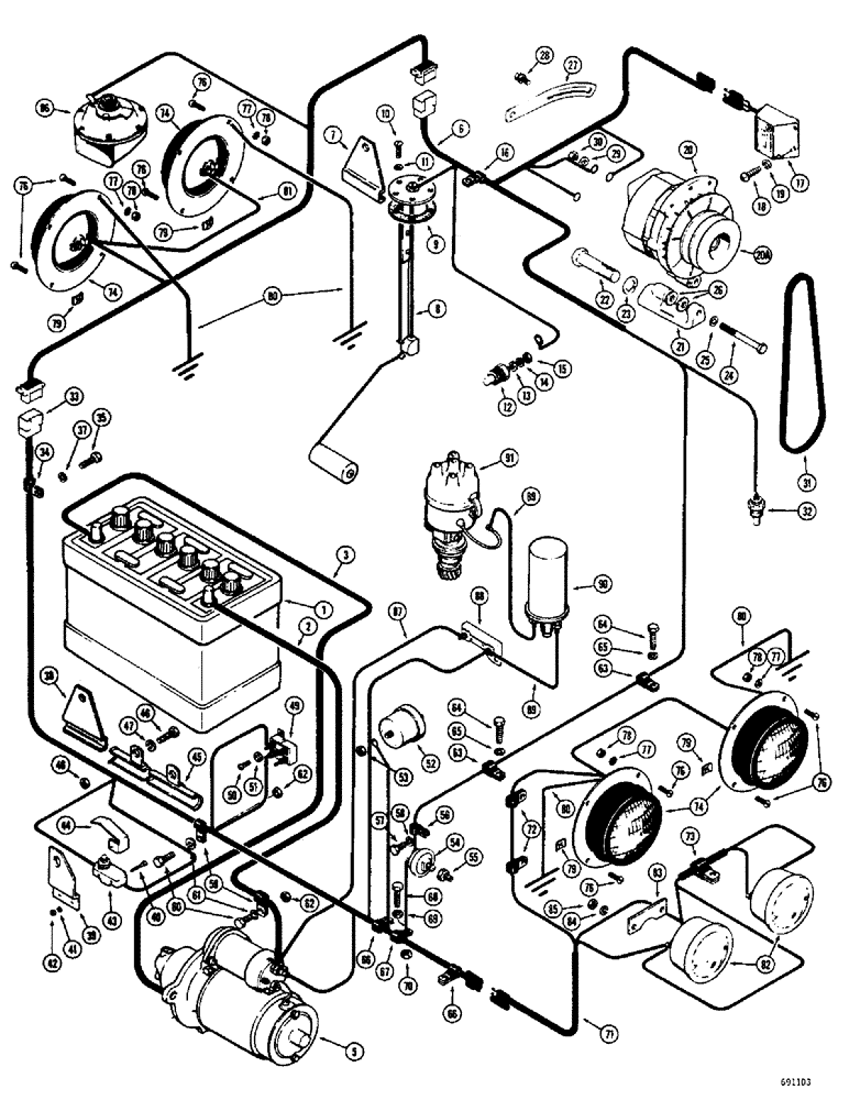 Схема запчастей Case W8B - (067A) - ALTERNATOR ELECTRICAL SYSTEM, LOADER SERIAL NUMBER 9805550 AND AFTER GAS ENGINE (06) - ELECTRICAL SYSTEMS