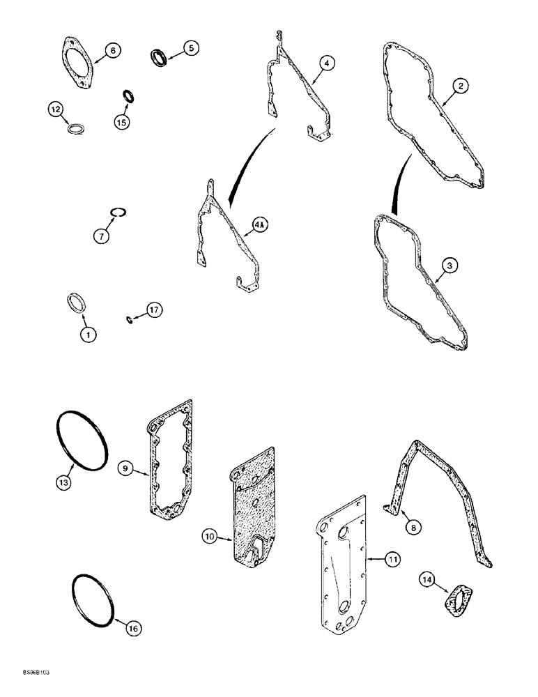 Схема запчастей Case 1150E - (2-108) - GASKET KITS, 6-830 ENGINE, 6T-830 ENGINE, CYLINDER BLOCK (02) - ENGINE