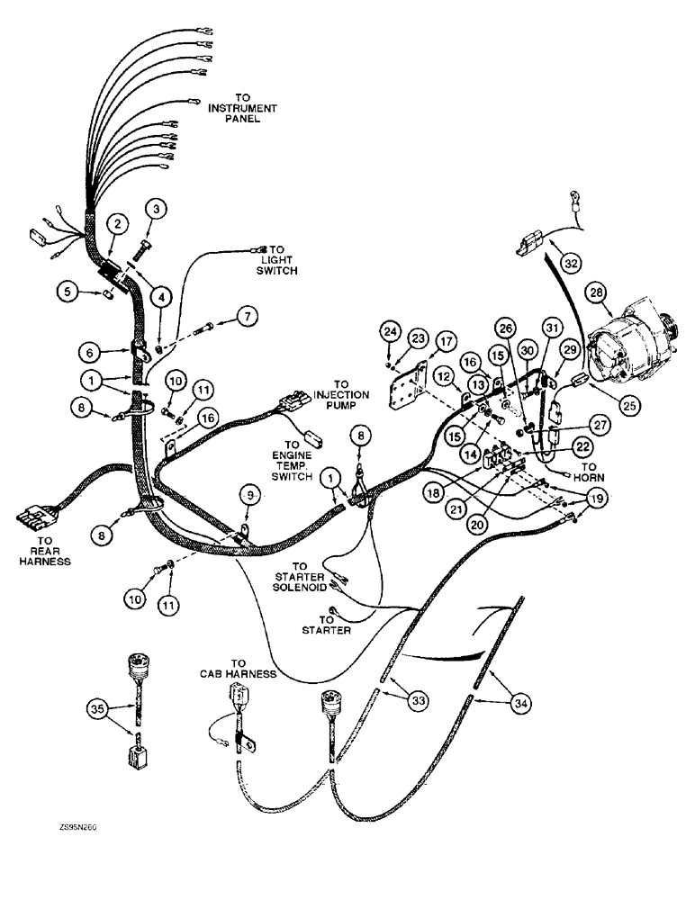 Схема запчастей Case 1155E - (4-28) - FRONT WIRING HARNESS AND CONNECTIONS, 6-830 AND 6T-830 ENG (04) - ELECTRICAL SYSTEMS