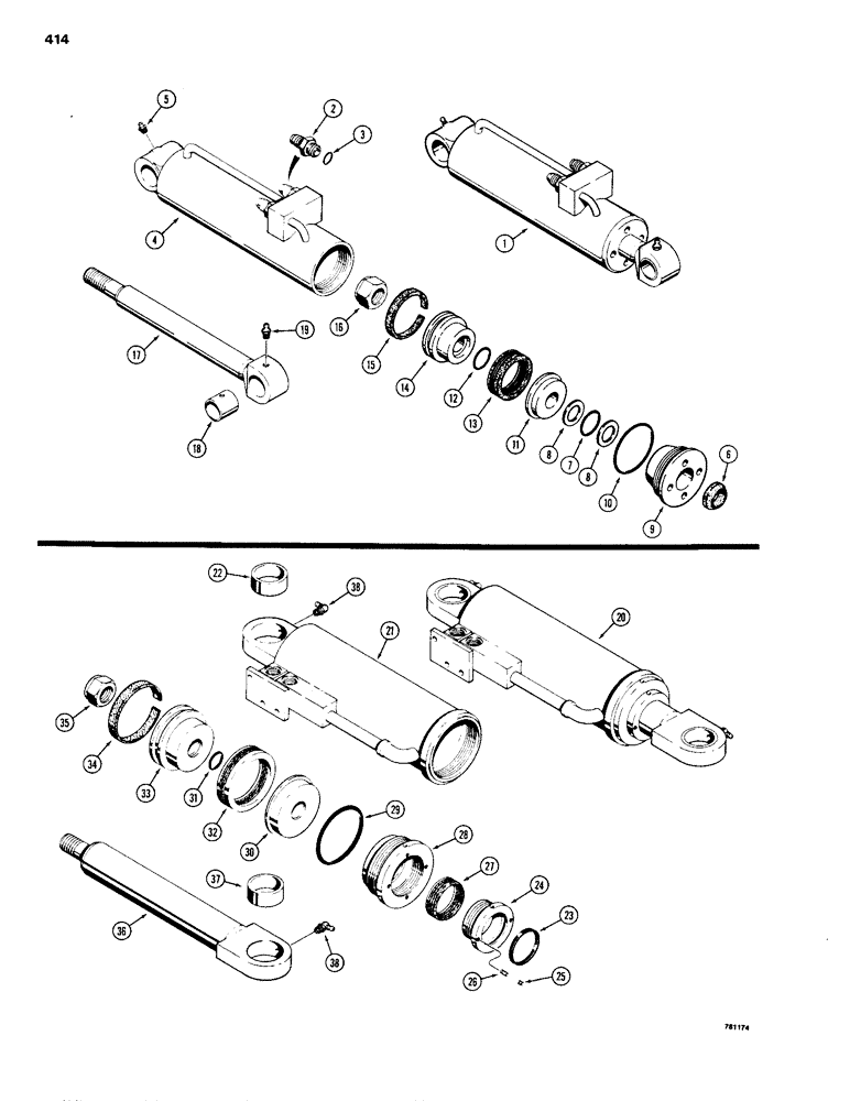 Схема запчастей Case 1150B - (414) - FELLER BUNCHER CYLINDERS (07) - HYDRAULIC SYSTEM