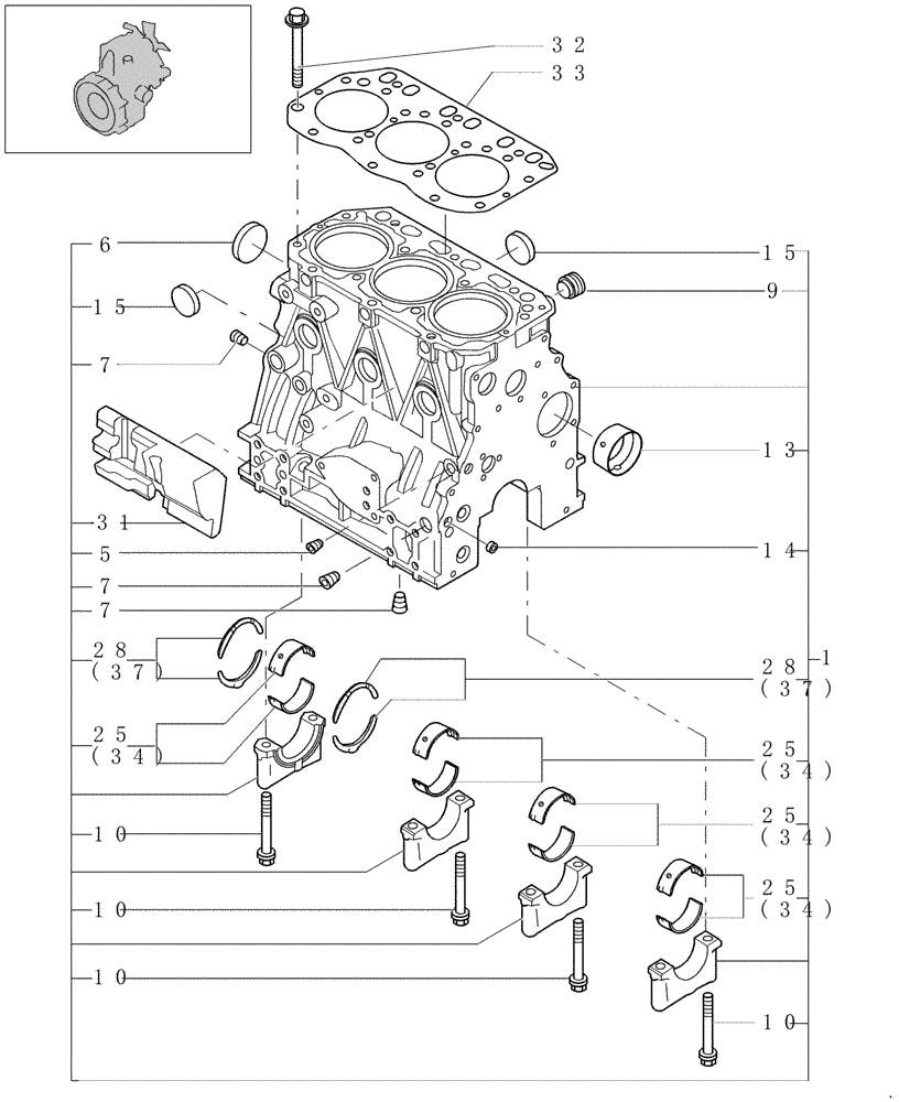 Схема запчастей Case CX31B - (0.040[01]) - CRANKCASE (10) - ENGINE