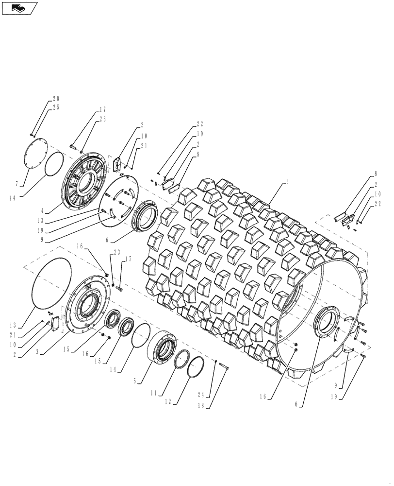 Схема запчастей Case SV216 - (75.200.10) - DRUM, PAD FOOT VIBRATORY (GROUP 3) (84421932) - NARROW VERSION (75) - SOIL PREPARATION