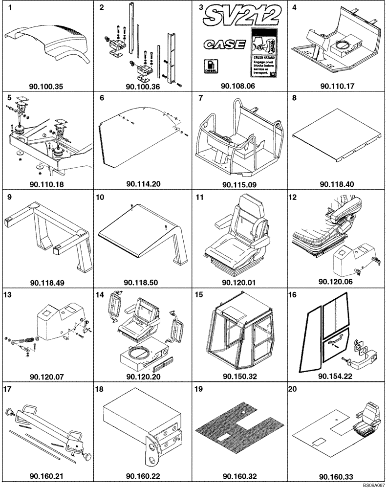 Схема запчастей Case SV212 - (90.000.01) - PLATFORM, CAB, BODYWORK, AND DECALS - SECTION PICTORIAL 1/2 (90) - PLATFORM, CAB, BODYWORK AND DECALS