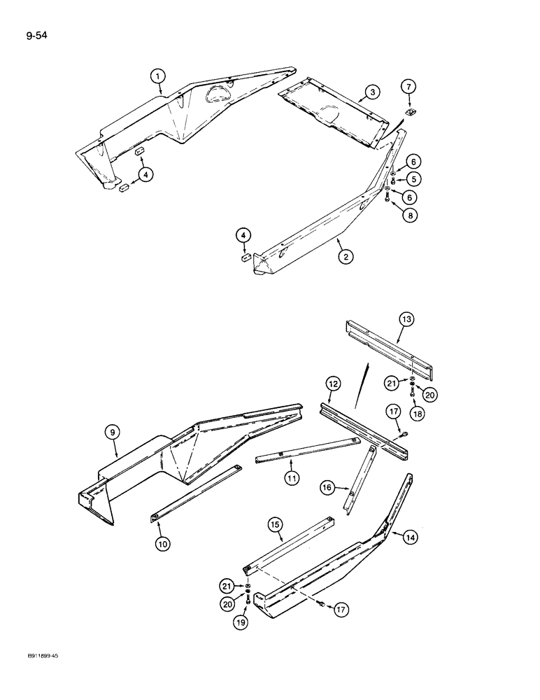 Схема запчастей Case 721 - (9-054) - LOWER CAB AND CANOPY COVERS, PLASTIC COVERS (09) - CHASSIS/ATTACHMENTS