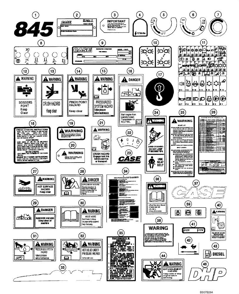 Схема запчастей Case 845 DHP - (09.58[00]) - DECALS (09) - CHASSIS