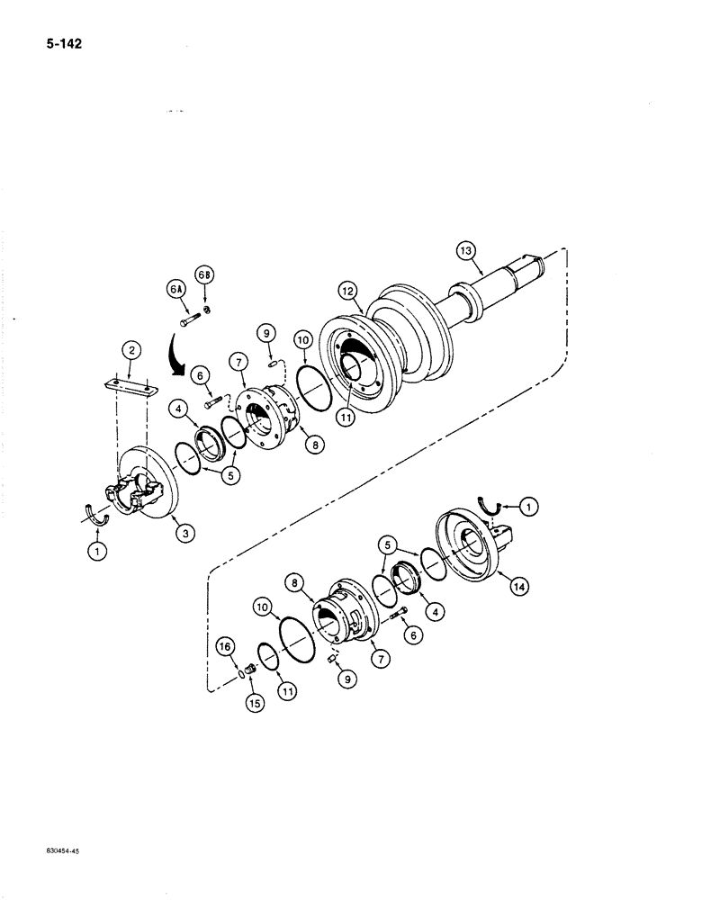 Схема запчастей Case 1187B - (5-142) - SINGLE FLANGE TRACK ROLLER, TYPE B (11) - TRACKS/STEERING