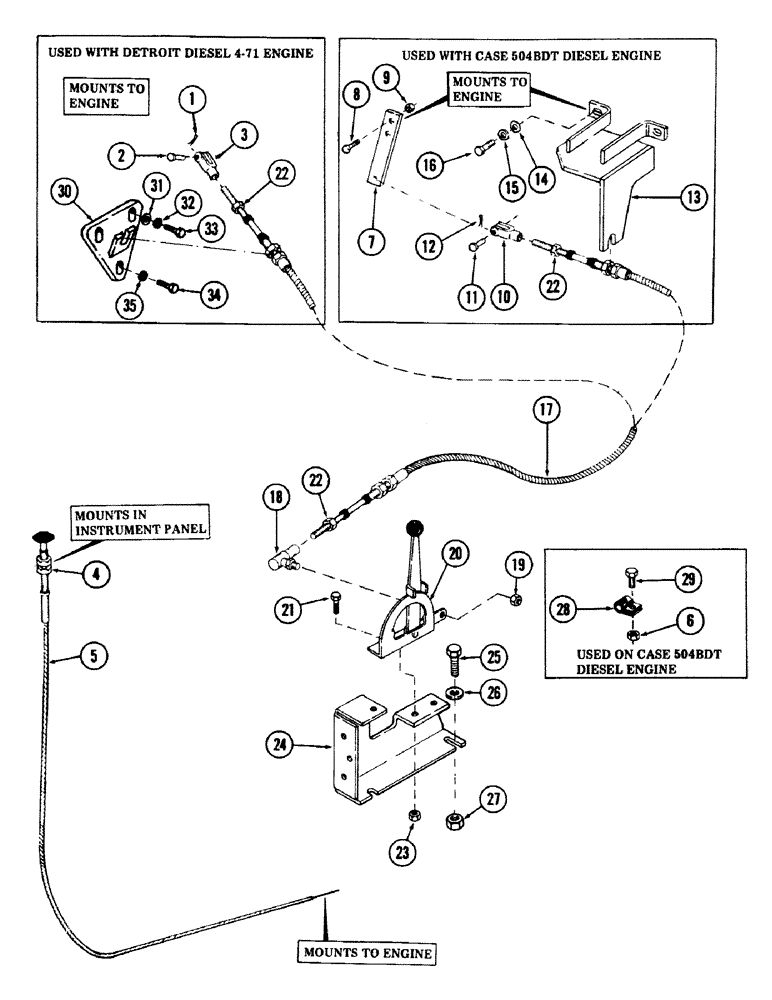 Схема запчастей Case 40 - (082) - THROTTLE AND SHUT-OFF CONTROL CABLES (10) - ENGINE