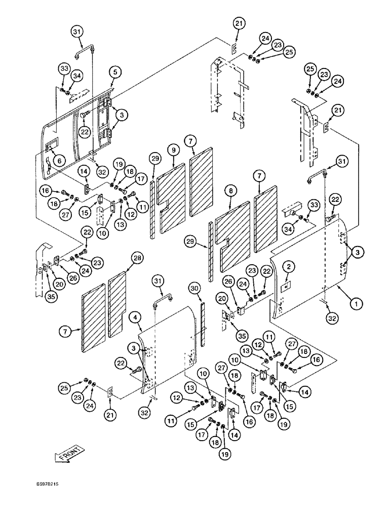 Схема запчастей Case 9030B - (9-028) - UPPER STRUCTURE, LEFT AND RIGHT SIDE DOORS AND RELATED PARTS (09) - CHASSIS