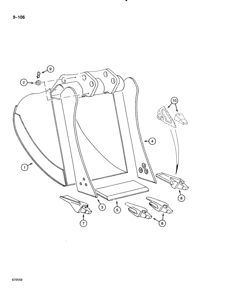 Схема запчастей Case 888 - (9-106) - BACKHOE BUCKET, BACKHOE BUCKET - 39-3/8" WIDE (09) - CHASSIS