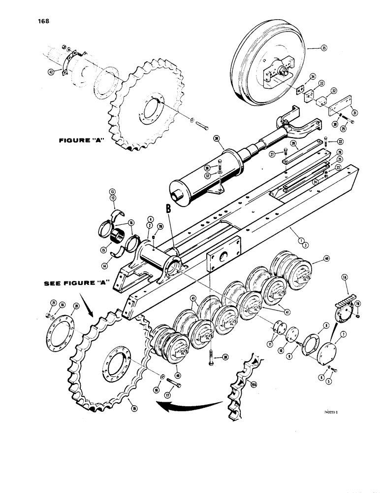 Схема запчастей Case 1450 - (168) - TRACK FRAMES AND RELATED PARTS, DOZER MODELS (11) - TRACKS/STEERING