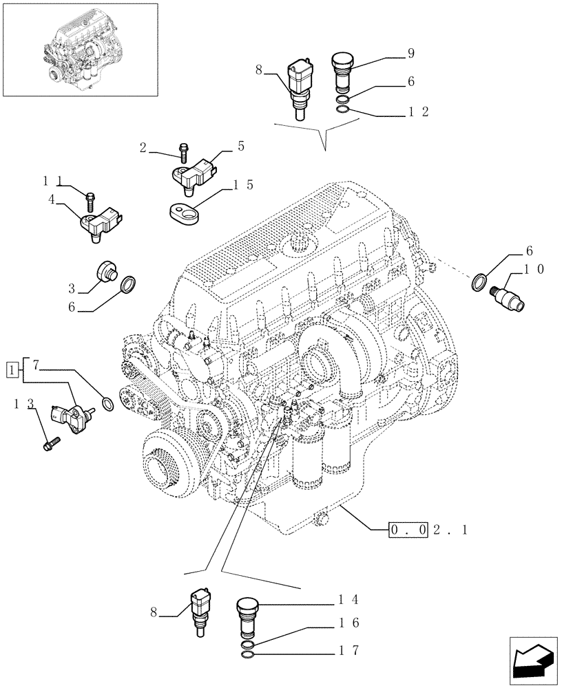 Схема запчастей Case F3AE0684L E906 - (0.17.1[01]) - MOTOR SENSORS (504138293 - 504138693) 