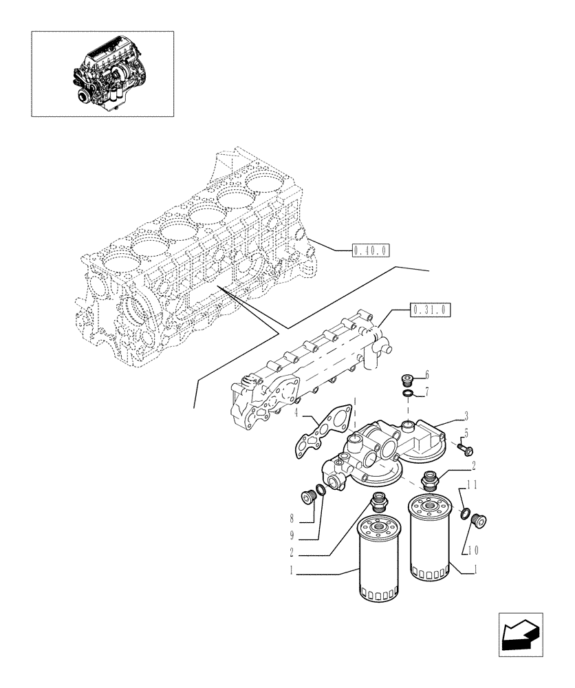 Схема запчастей Case F3AE0684L E906 - (0.30.2[01]) - FILTER ENGINE OIL (504091888 - 504069738) 