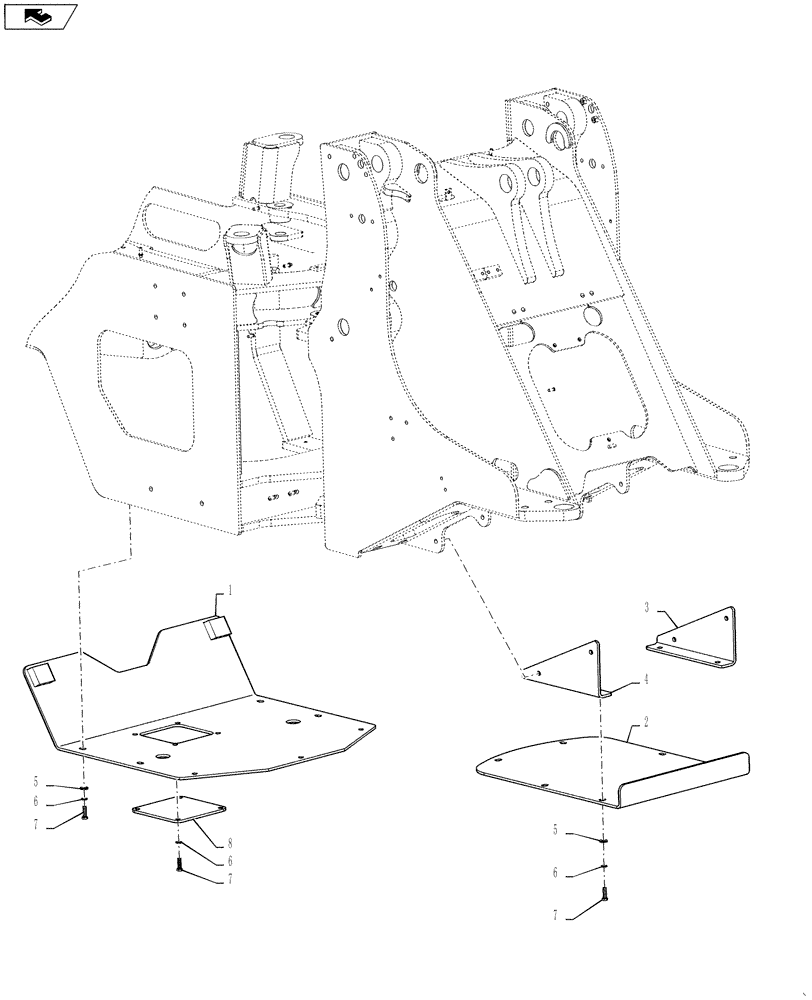 Схема запчастей Case 621F - (90.116.01) - REAR SKID PLATE (90) - PLATFORM, CAB, BODYWORK AND DECALS