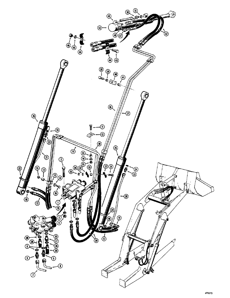 Схема запчастей Case 26B - (034) - LOADER LIFT AND TILT HYDRAULICS, USED WITH SINGLE TILT CYLINDER ONLY 