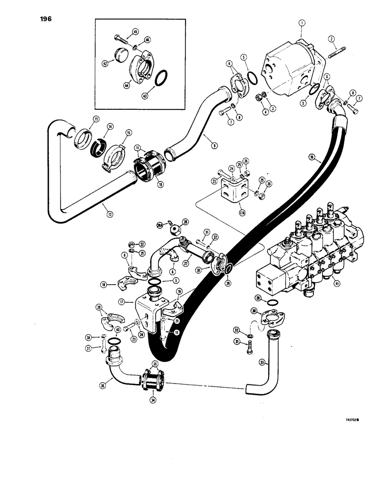 Схема запчастей Case 1450 - (196) - EQUIPMENT HYD CIRCUIT, HYD PUMP TO EQUIPMENT CONTROL VALVE (08) - HYDRAULICS