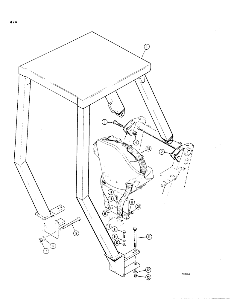 Схема запчастей Case 35 - (474) - SIDE SHIFT BACKHOE, ROPS CANOPY AND SEAT BELTS 