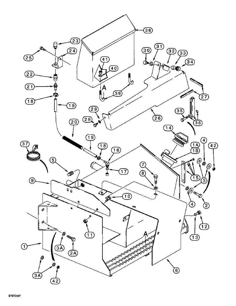 Схема запчастей Case 570LXT - (9-080) - BATTERY BOX, HYDRAULIC OIL TANK, RIGHT-HAND STEP AND MUD GUARD (09) - CHASSIS/ATTACHMENTS