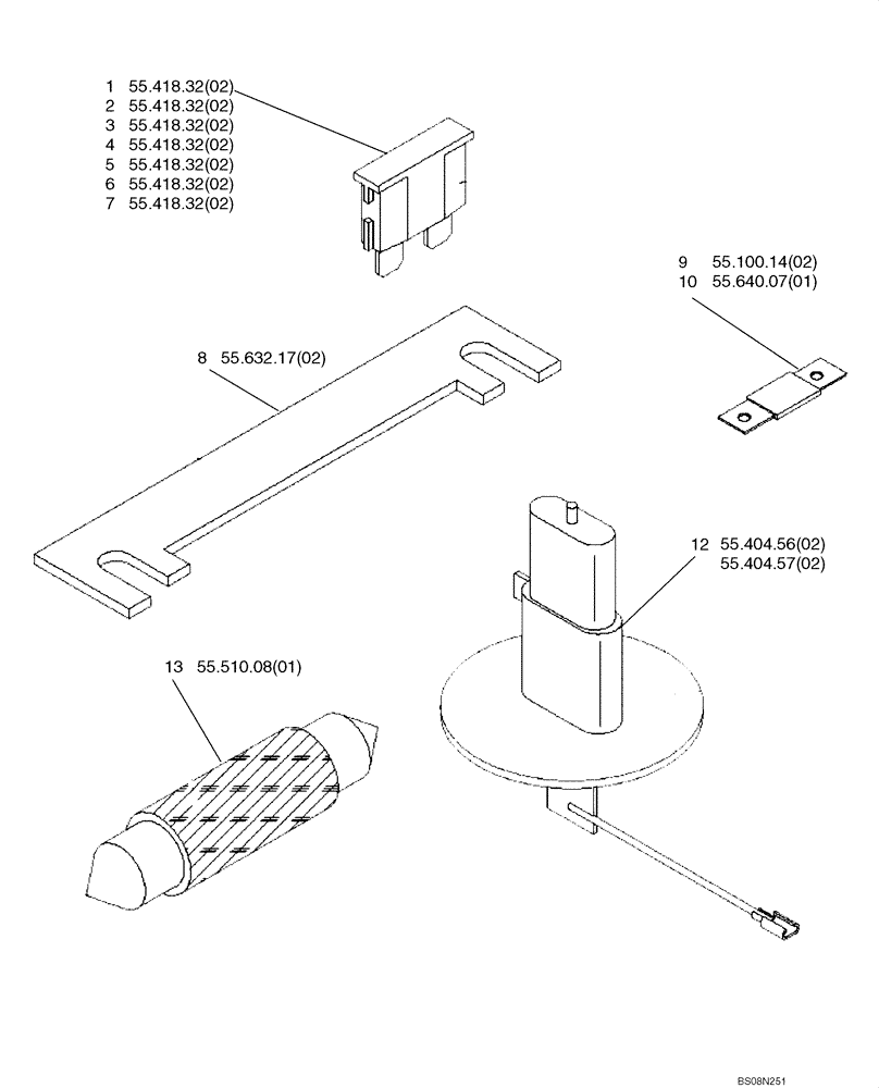 Схема запчастей Case SV212 - (55.000.04) - QUICK REFERENCE - FUSES (ACE) (00) - GENERAL & PICTORIAL INDEX