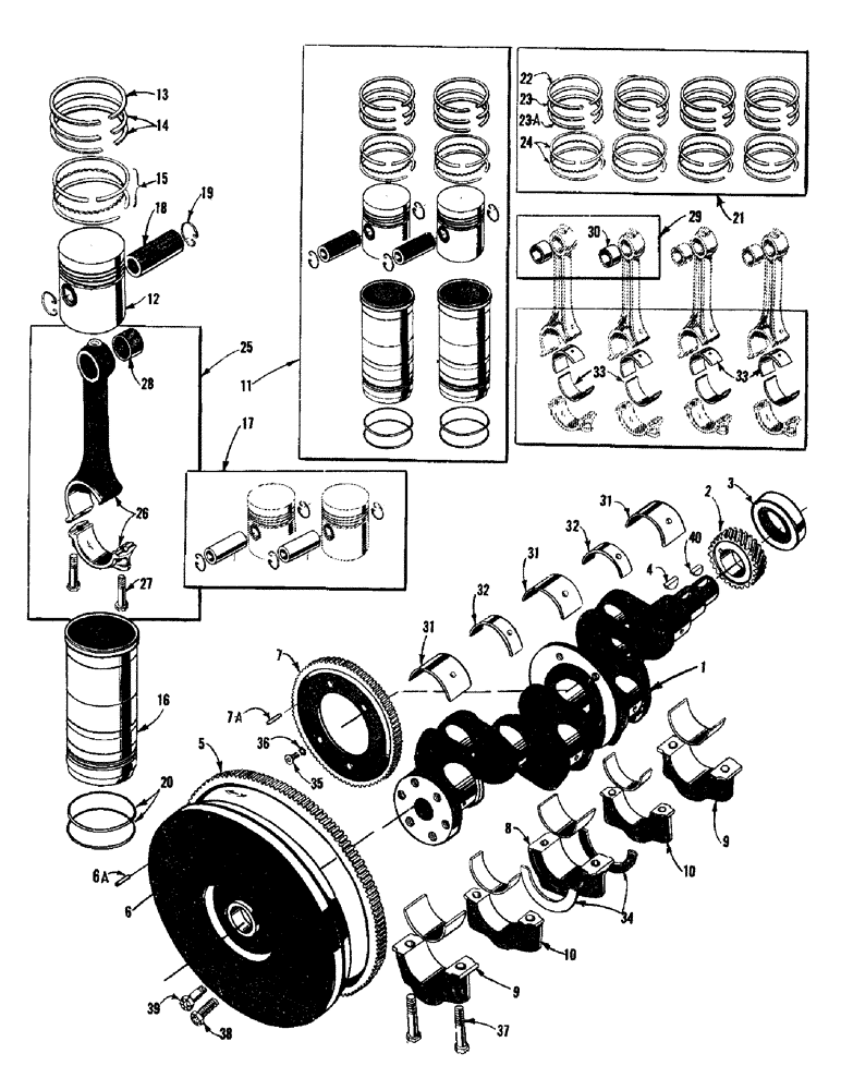 Схема запчастей Case 750 - (012) - CRANKSHAFT, FLYWHEEL, & CONNECTING RODS - DIESEL (01) - ENGINE