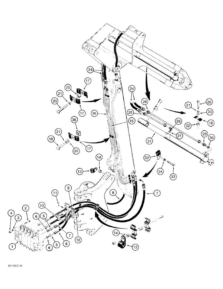 Схема запчастей Case 480F - (8-042) - BACKHOE EXTENDABLE DIPPER HYDRAULIC CIRCUIT (08) - HYDRAULICS