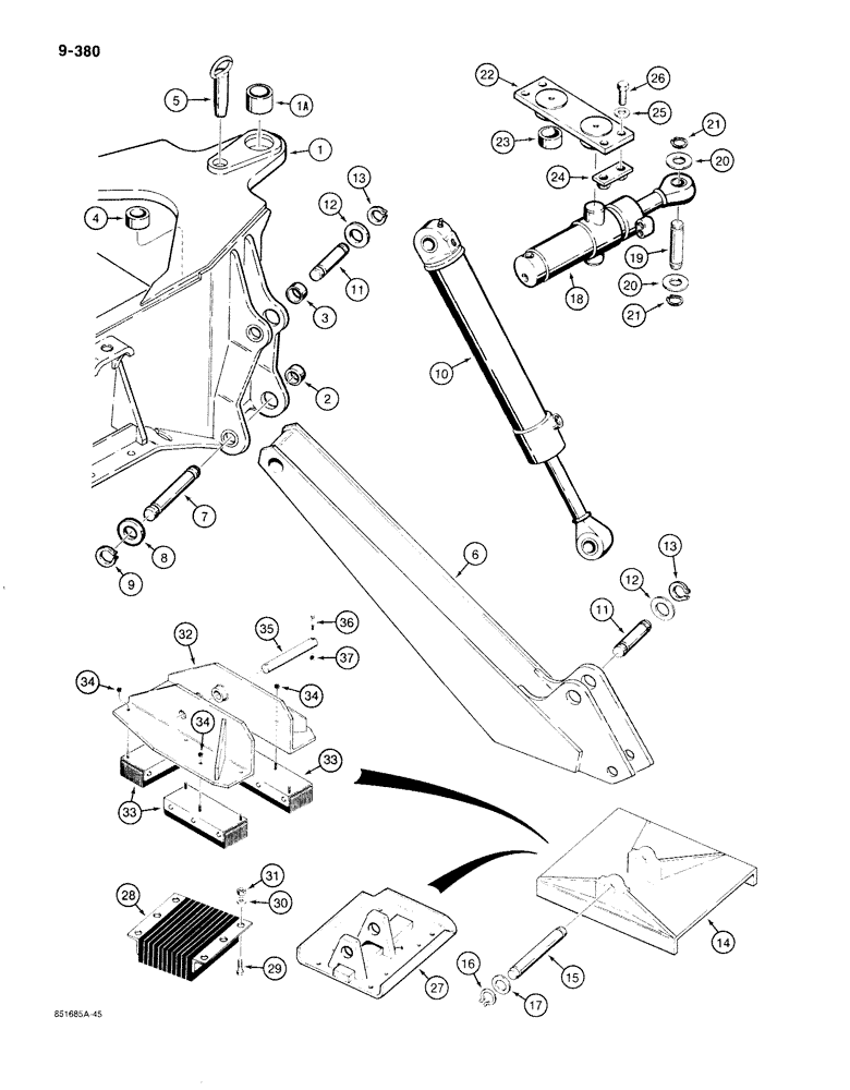 Схема запчастей Case 780C - (9-380) - BACKHOE MOUNTING FRAME AND STABILIZERS (09) - CHASSIS/ATTACHMENTS