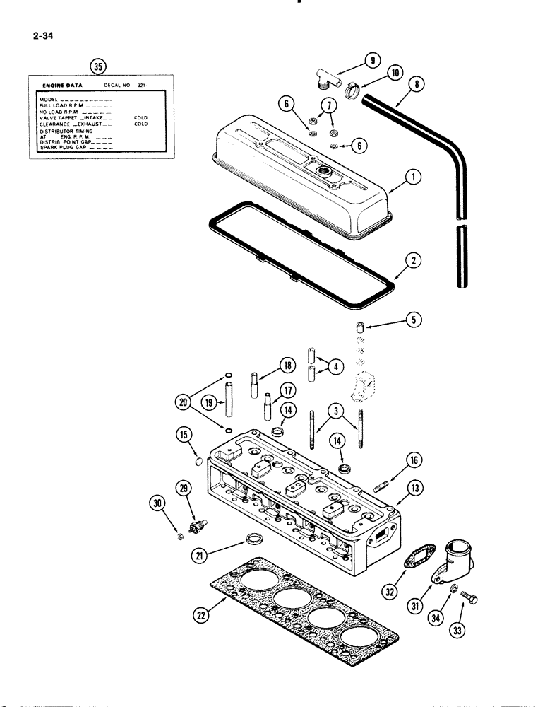 Схема запчастей Case 1835B - (2-34) - CYLINDER HEAD AND COVER, 148B SPARK IGNITION (02) - ENGINE