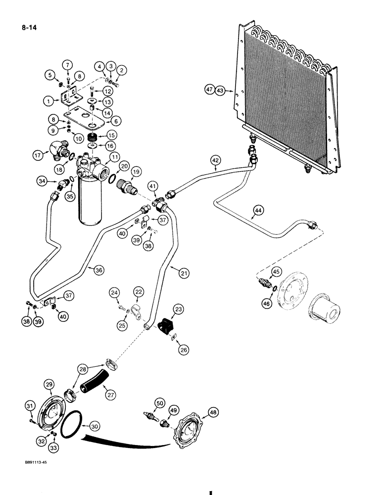 Схема запчастей Case 580K - (8-014) - EQUIPMENT HYD. SYSTEM, OIL COOLER LINES, RETURN LINES, & FILTER (08) - HYDRAULICS