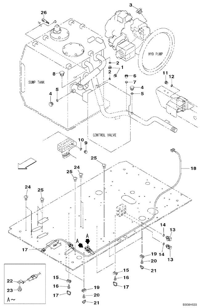 Схема запчастей Case CX470B - (08-61) - PLUG - CONTROL VALVE,HYDRAULIC PUMP & TANK (08) - HYDRAULICS