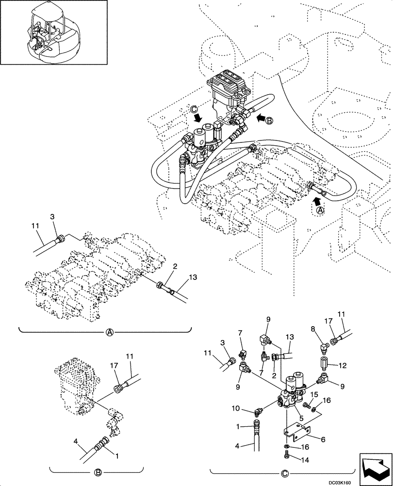 Схема запчастей Case CX47 - (08-09[00]) - HYDRAULICS - PILOT CONTROL LINES, HAND CONTROL (08) - HYDRAULICS