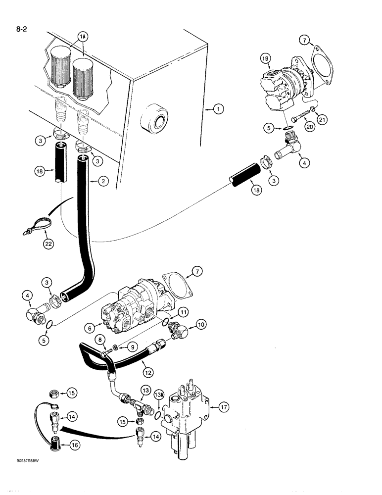 Схема запчастей Case 780D - (8-002) - EQUIPMENT HYDRAULIC SYSTEM, RESERVOIR TO HYDRAULIC PUMPS & LOADER CONTROL VALVE (08) - HYDRAULICS