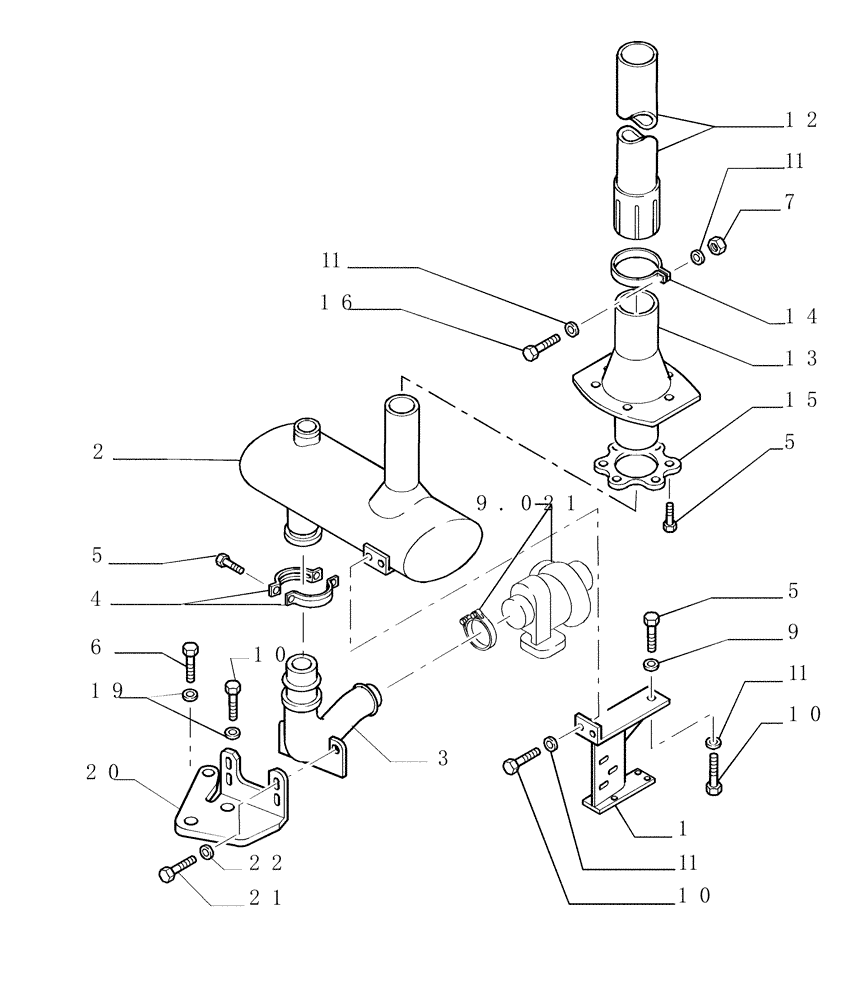 Схема запчастей Case 1850K - (0.530[01]) - MUFFLER (01) - ENGINE