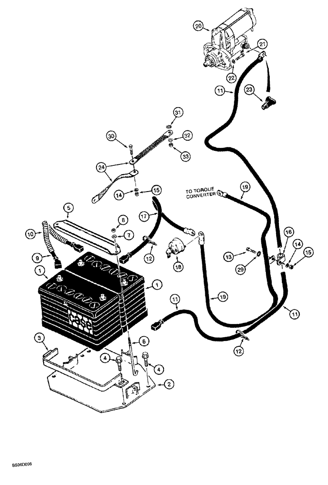 Схема запчастей Case 1150G - (4-012) - BATTERY MOUNTING, CABLES AND STARTER (06) - ELECTRICAL SYSTEMS