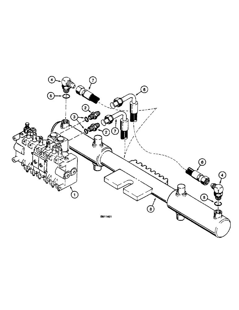 Схема запчастей Case 660 - (8-042) - BACKHOE SWING CYLINDER HYDRAULIC CIRCUIT - D125 BACKHOE, PRIOR TO BACKHOE SERIAL NUMBER JAF0218189 (08) - HYDRAULICS