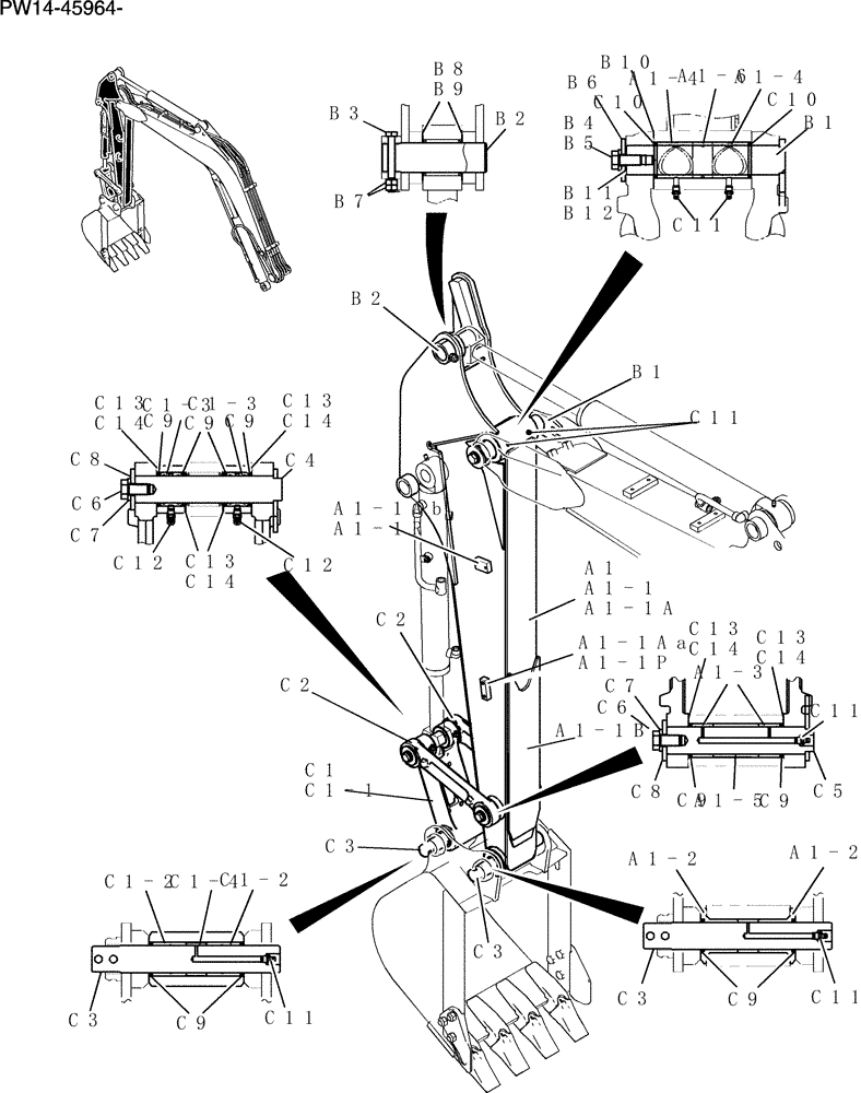 Схема запчастей Case CX31B - (866-17[1]) - ARM ASSY, LONG 1.47M (36) - PNEUMATIC SYSTEM