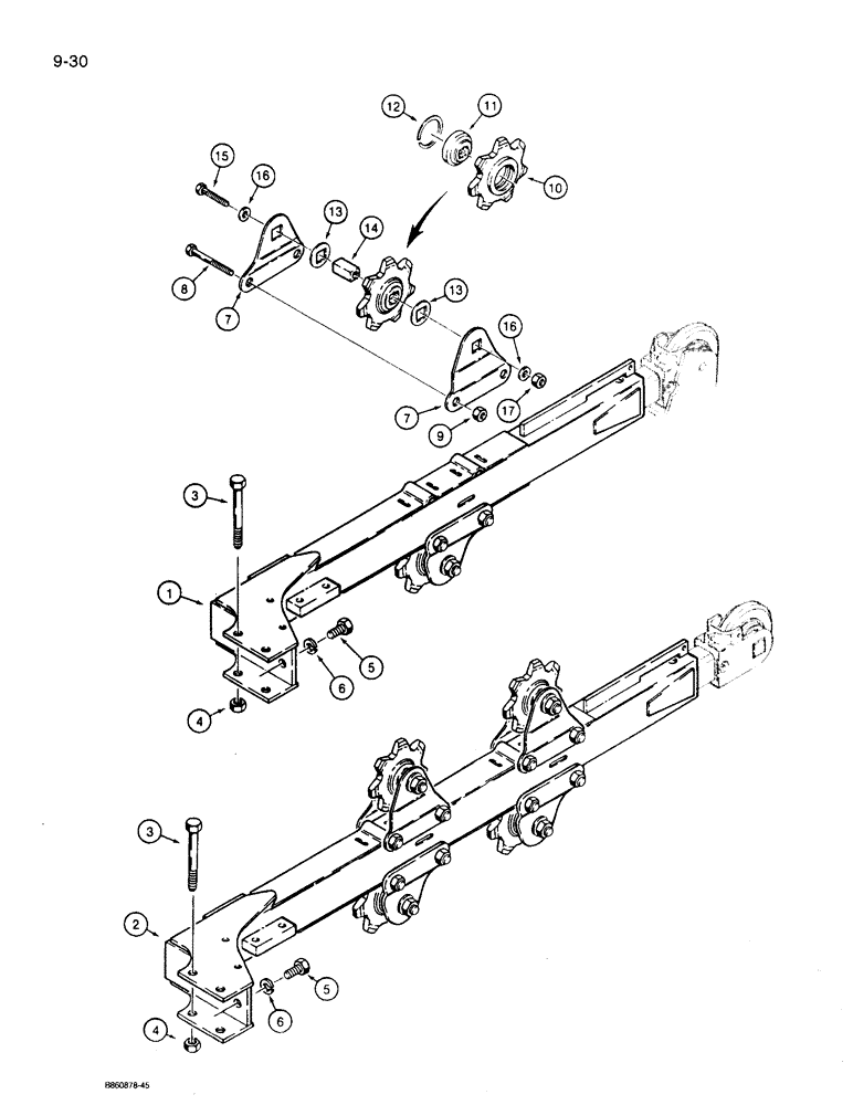 Схема запчастей Case 360 - (9-030) - TRENCHER BOOMS AND MOUNTING (09) - CHASSIS/ATTACHMENTS