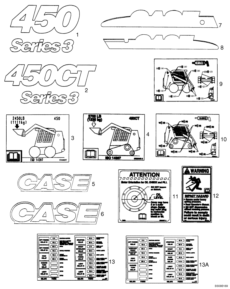 Схема запчастей Case 450 - (09-62) - DECALS (09) - CHASSIS