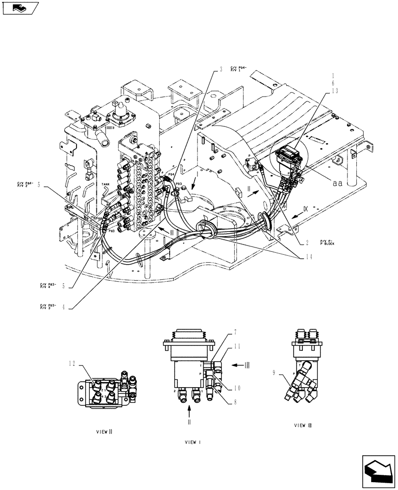 Схема запчастей Case CX55BMSR - (01-038[01]) - CONTROL LINES, PROPEL (35) - HYDRAULIC SYSTEMS