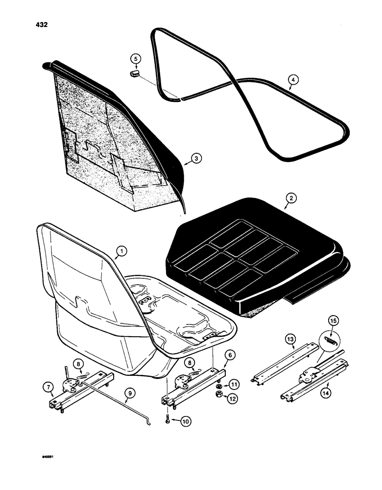 Схема запчастей Case W24C - (432) - SEAT WITH CLIP ON CUSHIONS (09) - CHASSIS/ATTACHMENTS