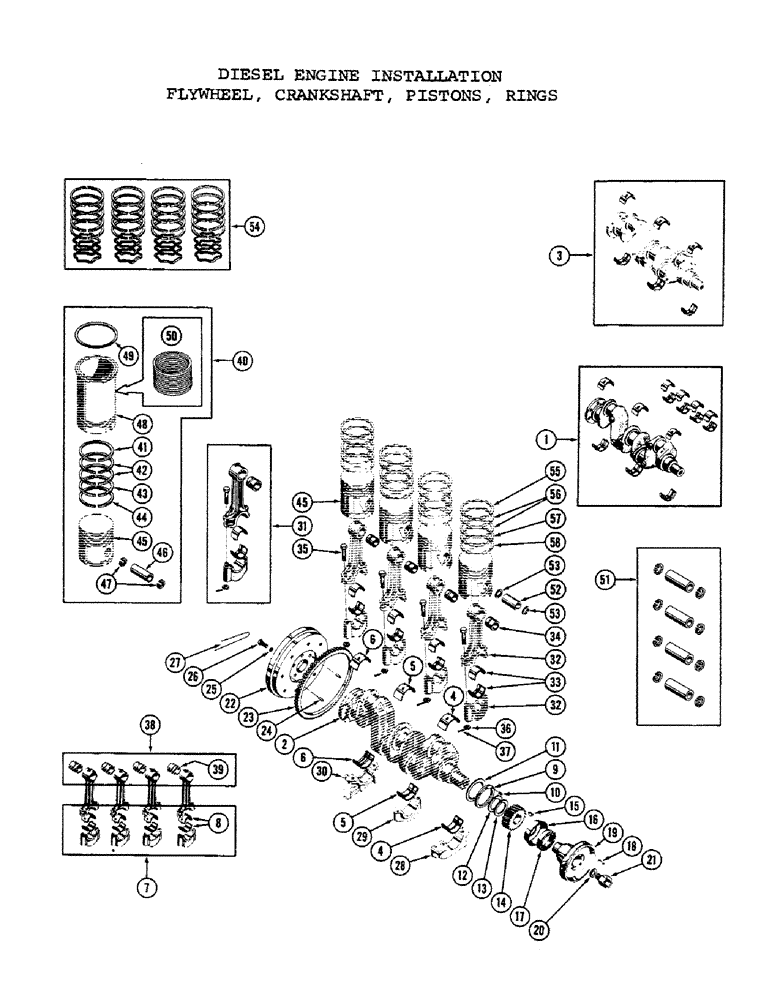 Схема запчастей Case 1000C - (018) - DIESEL ENGINE INSTALLATION, FLYWHEEL, CRANKSHAFT, PISTONS, RINGS (01) - ENGINE