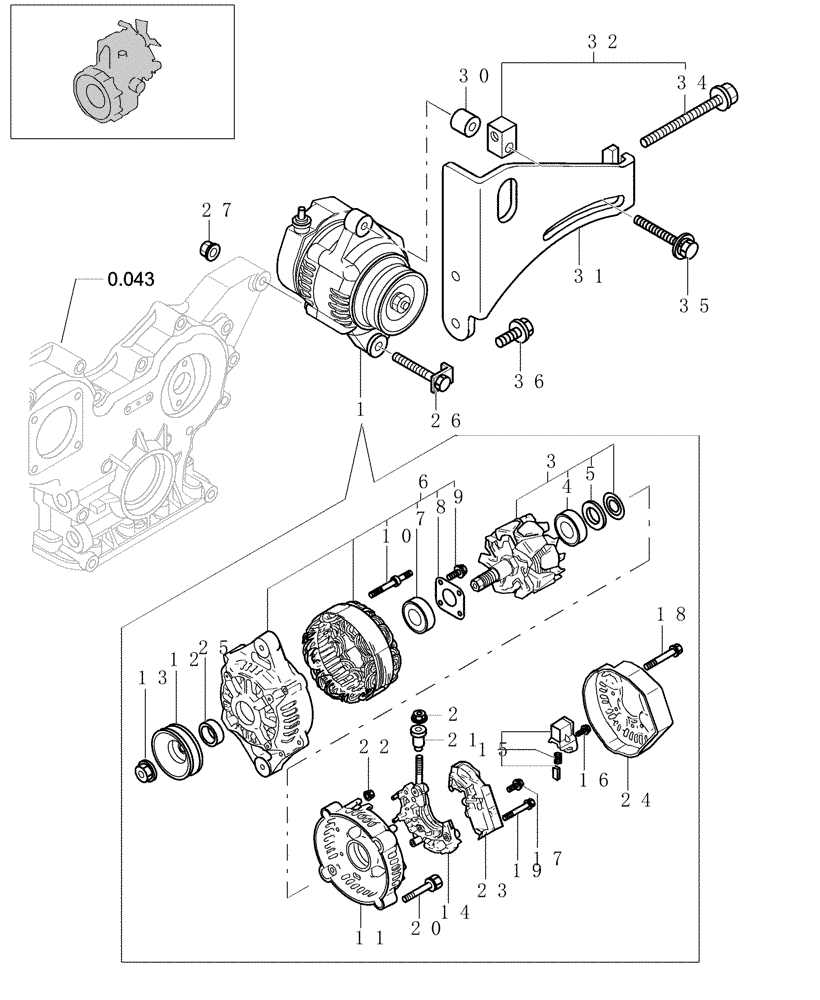 Схема запчастей Case CX31B - (0.400[01]) - CURRENT GENERATOR (55) - ELECTRICAL SYSTEMS