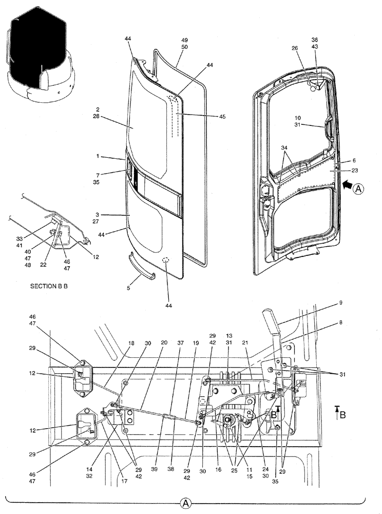 Схема запчастей Case CX27B PV13 - (01-053) - DOOR ASSY, CAB (05) - SUPERSTRUCTURE