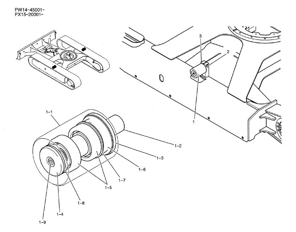 Схема запчастей Case CX36B - (02-008) - ROLLER ASSY, UPP (04) - UNDERCARRIAGE