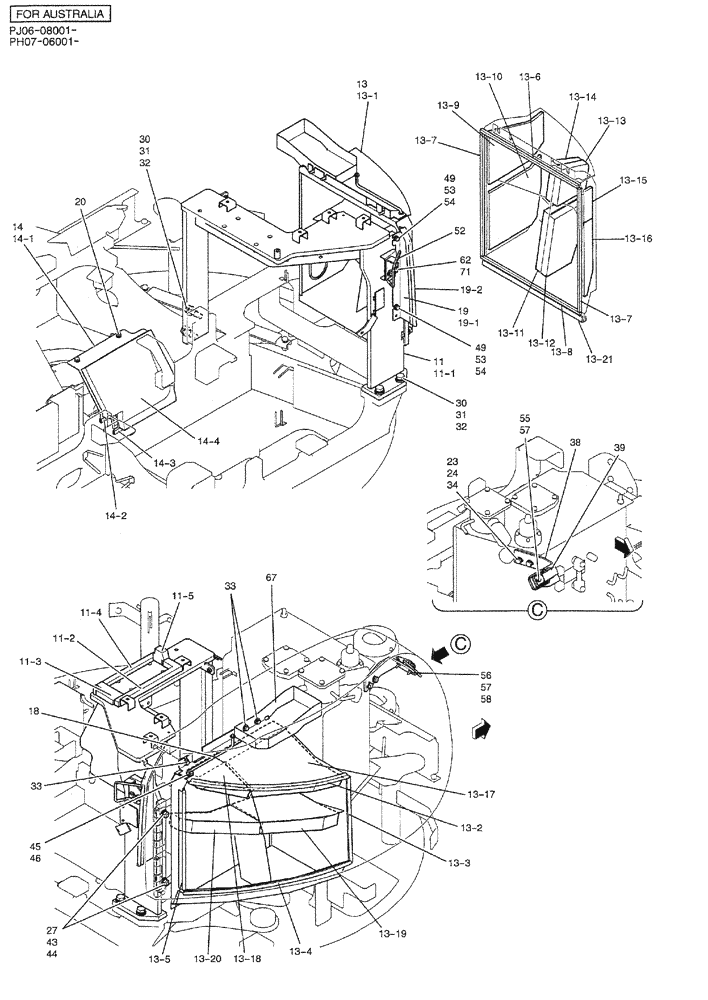 Схема запчастей Case CX50B - (01-070) - GUARD INSTAL (CANOPY) (PH21C00020F1) 2 OF 3 (05) - SUPERSTRUCTURE