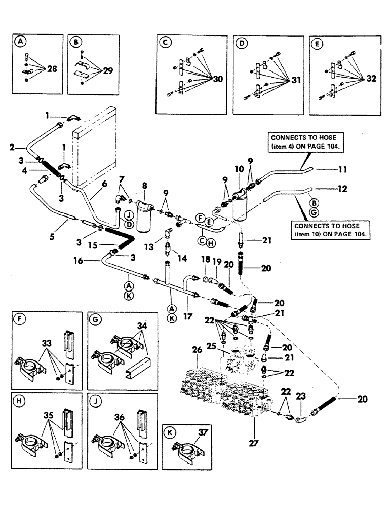 Схема запчастей Case 40YC - (106) - MAIN VALVE TO RESERVOIR AND COOLER HYDRAULICS (07) - HYDRAULIC SYSTEM