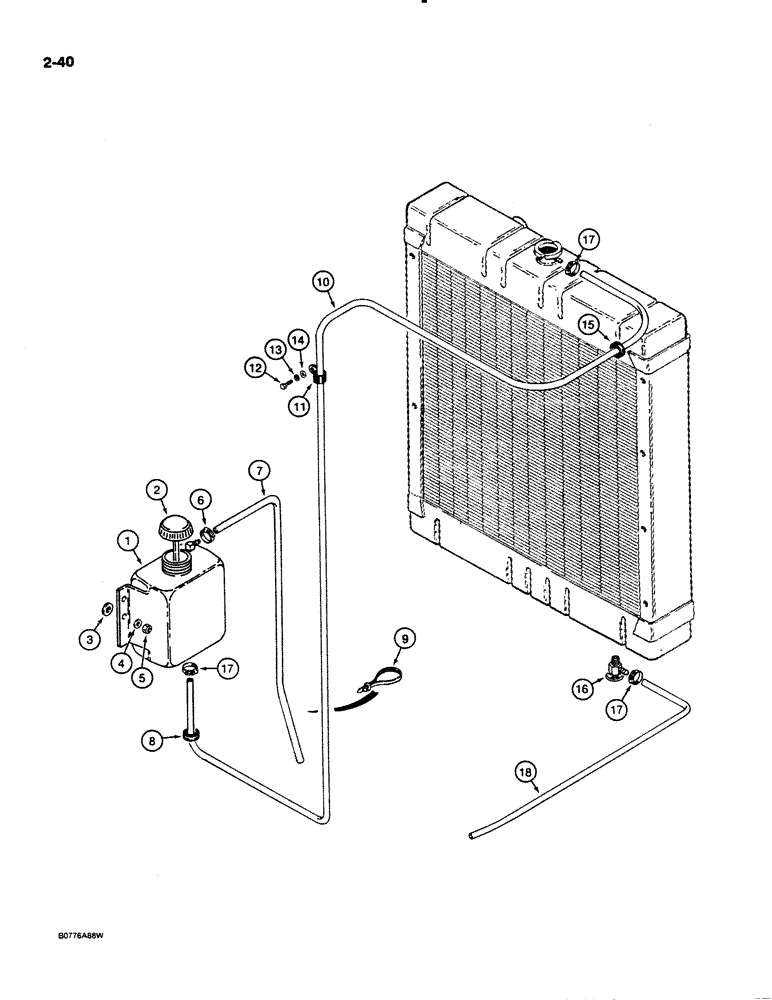 Схема запчастей Case 621 - (2-40) - COOLANT RECOVERY SYSTEM, PRIOR TO P.I.N. JAK0020901 (02) - ENGINE